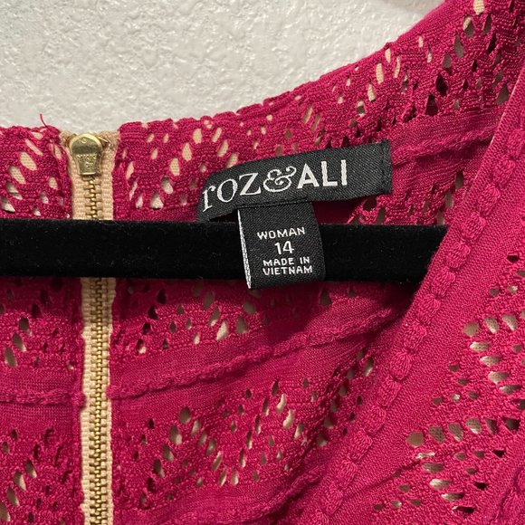 Roz & Ali Magenta Lace color Nude Lined Dress Size 14 - Picture 2 of 10